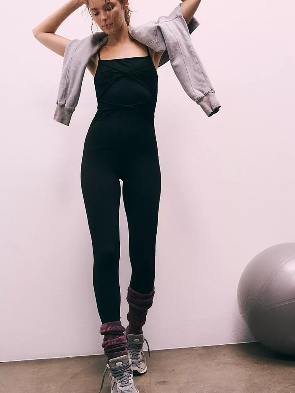 FP movement Black Slim Square-Neck Jumpsuit with lace detail